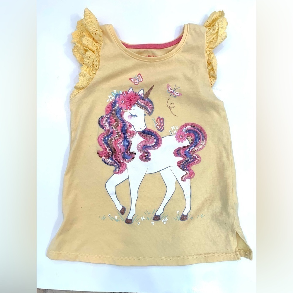 Isaac Mizrahi Girls Yellow Unicorn Shirt Sz 5/6